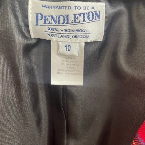 Pendleton Red Tartan Plaid Button Front Pure Wool Blazer Jacket Womens 10 - Picture 5 of 5